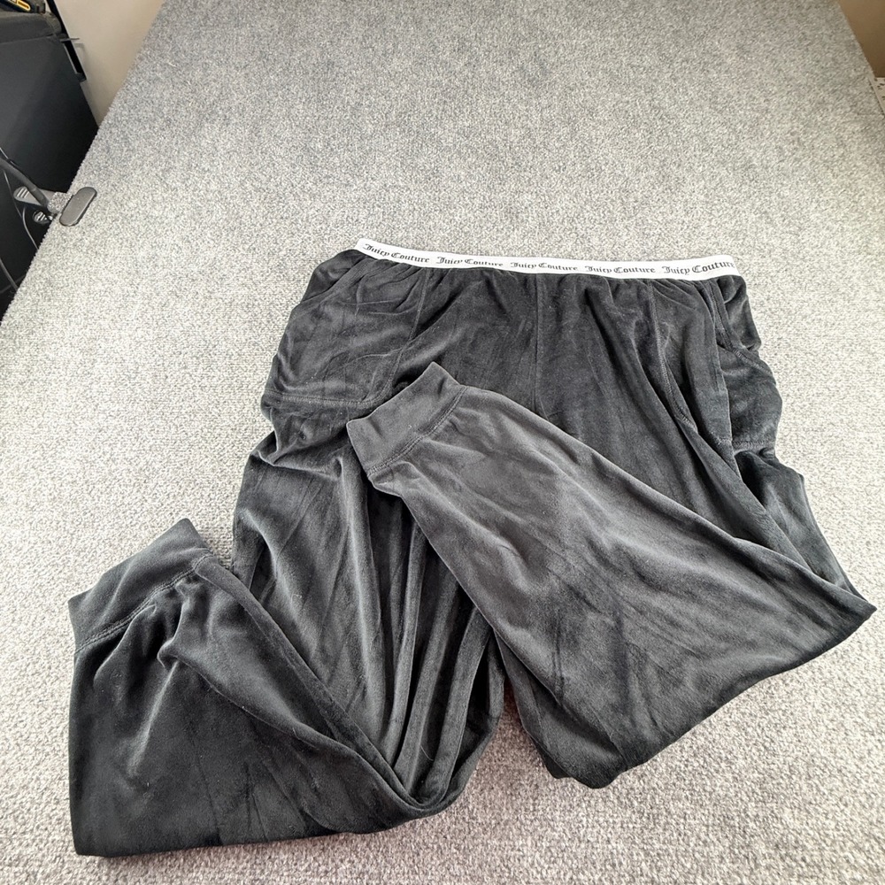 Juicy Couture Black Velour Jogger Pajama Pants Logo Waistband 2X Loungewear